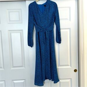 Ann Taylor Blue Wrap Dress with Tie Front and Bishop Sleeves